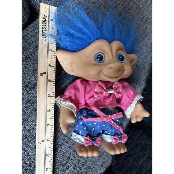 Vintage Troll Doll Set Of 5 With Blue Hair Pink Outfit & Assorted Styles - Picture 11 of 16